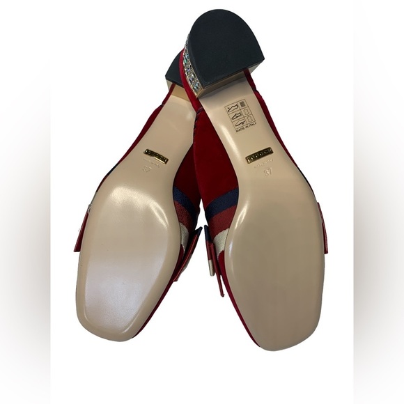 Gucci Red Velvet Sylvie Bow Mules w/ Crystal Embellished Heels - Picture 7 of 8
